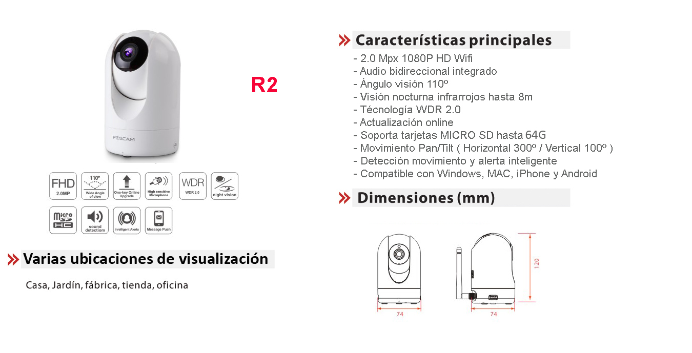 Cámara IP de interior R2 WIFI motorizada FullHD 2.0 Megapixel